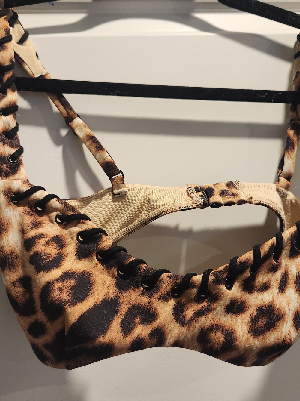 NWT Good American Swim Fierce Leopard Lace-Up Bikini Top - Brown & Black-xs